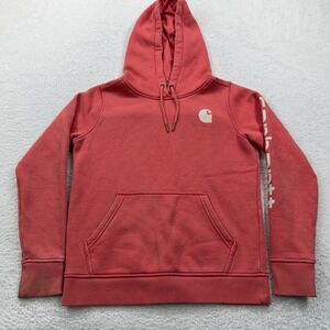 Carhartt Relaxed Fit Coral Pink Hoodie Logo Graphic Sleeve Hooded Sweatshirt XS